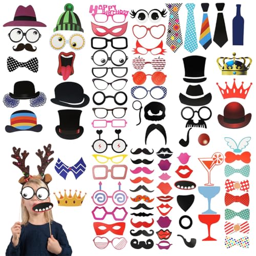 89 Stück Fotobox Requisiten, Party Foto Requisiten, Foto Requisiten Geburtstag, Fotobox Accessoires Hochzeit, Fotobox Zubehör mit Sticks und Aufklebern, Geeignet für Geburtstag, Hochzeit, Party 89 Stück Fotobox Requisiten, Party Foto Requisiten, Foto Requisiten Geburtstag, Fotobox Accessoires Hochzeit, Fotobox Zubehör mit Sticks und Aufklebern, Geeignet für Geburtstag, Hochzeit, Party von Rairsky