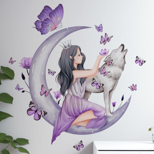 Wandtattoo Mädchenzimmer, Mond Wolf Blume Fee Wandabziehbild, Wandtattoo Schlafzimmer Erwachsene, Schmetterling Wandaufkleber Jugendzimmer Mädchen für Schlafzimmer, Zimmer, Wohnzimmer Wandtattoo Mädchenzimmer, Mond Wolf Blume Fee Wandabziehbild, Wandtattoo Schlafzimmer Erwachsene, Schmetterling Wandaufkleber Jugendzimmer Mädchen für Schlafzimmer, Zimmer, Wohnzimmer von Rairsky