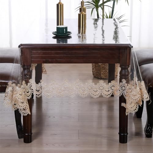 Rakila Runde Tischdecke im Kaffeestil 3, 152,4 cm, transparent, bestickter Spitzenrand, moderner Coffee-Shop-Stil, wasserdicht, schmutzabweisend, leicht zu reinigen von Rakila