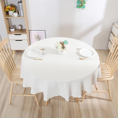 Runde Tischdecke mit Leinenstruktur, einfarbig, Baumwollleinen, strapazierfähiger Stoff, wasserabweisend, Tischdecke für Esszimmer, Bauernhaus, Küche, Tischdekoration (160 cm, Elfenbein) von Rakila
