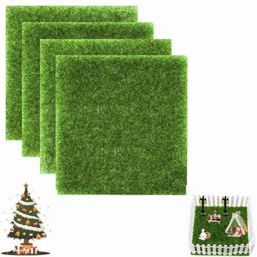 Rakiuty Kunstrasen Miniaturgarten, Miniatur Garten Deko, 15x15 cm Künstliche Moos Miniatur, 4 Stück für Den Lnnen und Außenbereich Mikrolandschaft Terrasse von Rakiuty