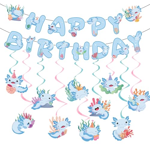 Rakuto Cartoon-Axolotl Happy Birthday Banner, Niedliche Axolotl-Geburtstagsbanner, Hängende Wirbel, Party-Dekoration, Zubehör für Jungen Rakuto Cartoon-Axolotl Happy Birthday Banner, Niedliche Axolotl-Geburtstagsbanner, Hängende Wirbel, Party-Dekoration, Zubehör für Jungen von Rakuto
