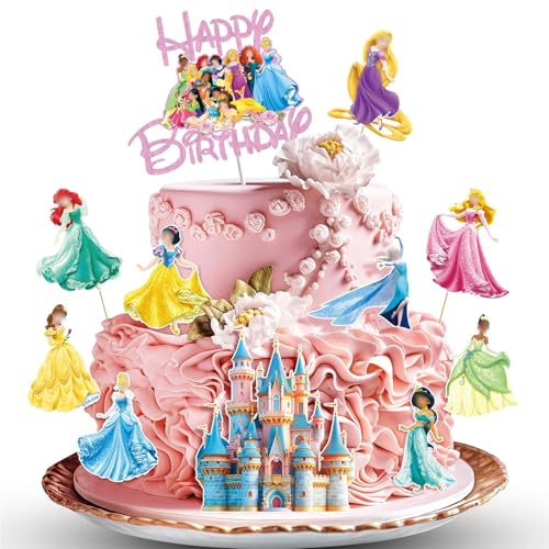 Randomgo 11 Stück Prinzessin Tortendeko Mädchen, Prinzessinnen Kuchen Deko Kindergeburtstag, Cake Topper Set, Happy Birthday Topper für Kinder Geburtstag Party Kuchen Dekoration Supplies (A) von Randomgo