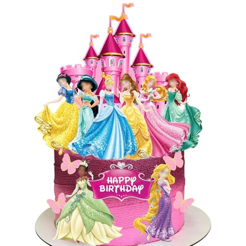 Randomgo 14 Stück Prinzessin Tortendeko Mädchen, Prinzessinnen Kuchen Deko Kindergeburtstag, Cake Topper Set, Happy Birthday Topper für Kinder Geburtstag Party Kuchen Dekoration Supplies (B) von Randomgo