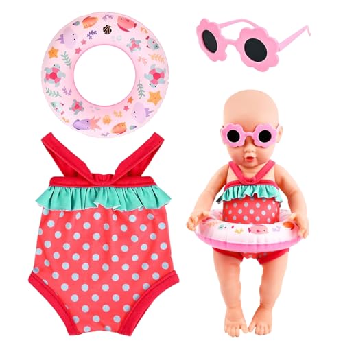 Randomgo Schwimmset für Puppen, Sommer Puppenkleidung, Puppenzubehör Kleidung Outfits, Schwimmset für Puppen mit Badeanzug Schwimmring Sonnenbrille Clogs für 35-45 cm Puppen (A) von Randomgo