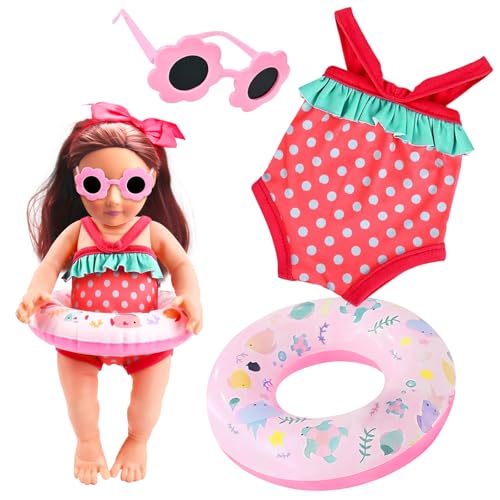 Randomgo Schwimmset für Puppen, Sommer Puppenkleidung, Puppenzubehör Kleidung Outfits, Schwimmset für Puppen mit Badeanzug Schwimmring Sonnenbrille Clogs für 35-45 cm Puppen (A) von Randomgo