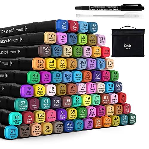 Ranedo 80 Marker Stifte, Alkohol Marker, 80 Farbige Marker Stifte Set, Permanent Twin Marker Set, mit 2 Bonus-Stiften und Tragetasche für Kinder, Erwachsene, Malen, Malen, Skizzieren von Ranedo