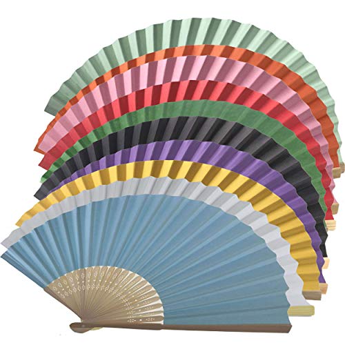 Papier Hand Fans Pack of 10 Wholesale Papier Hand Fan Bambus Rippen Hochzeit Party für Random Mix Colours von Rangebow