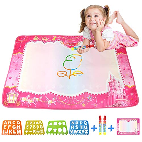 Rangebow Water Doodle Mat Pink Aqua Magic Doodle Mat Drawing Painting Pad Colorful Two Water Pens Eva Four Stencils and Stamps Set Quality Product for Boys and Girls (CP2310) von Rangebow