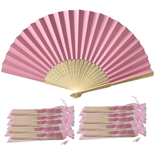 Fächer aus Papier mit Bambusstäben, 10 Stück, für Hochzeit und Feiern rosa - soft pink von Rangebow