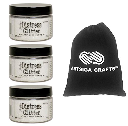 Ranger Ink Tim Holtz Distress Stickles Dry Glitter 85 ml Clear Rock Candy 3er-Pack Bündel mit 1 Artsiga Crafts kleine Projekttasche von Ranger Ink
