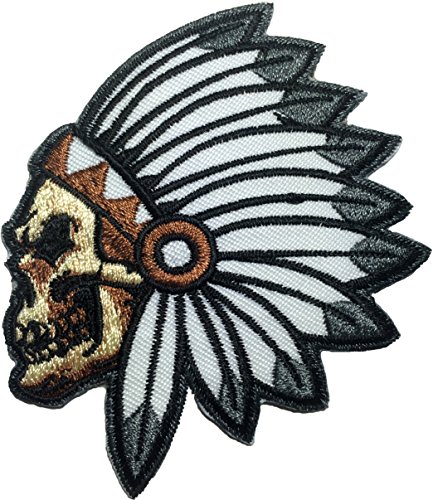 Feathered Indian Chief Head Death Skull Embroidered Sew Iron on Patch (RR-IRON-SKUL-HEAD-INDI-AN01) by Ranger Return von Ranger Return