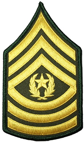 Ranger Return Aufnäher / Bügelbild / Bügelbild, Motiv: U.S. Army Sergeant E-9 Major Rank Stripe Army Uniform Chevron zum Aufbügeln auf Arm Schulter bestickt – Gold auf Grün (Iron-E9) von Ranger Return
