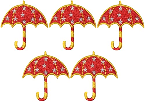 Ranger Return Set mit 5 kleinen niedlichen Mini-Regenschirmen für Kinder, Baby-Sterne, zum Aufnähen oder Aufbügeln (UMB-RED-MINI5) von Ranger Return