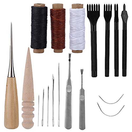 Rankomu 18Pcs Ledernadel Set mit Wachsfaden, Nähahle & Fingerhut – Leder-Reparaturset für Polster, Teppiche, Autositze, Sofas, Übermäntel (Leder-Nähkit inkl. Schleifstahl & Stechbeitel) Rankomu 18Pcs Ledernadel Set mit Wachsfaden, Nähahle & Fingerhut – Leder-Reparaturset für Polster, Teppiche, Autositze, Sofas, Übermäntel (Leder-Nähkit inkl. Schleifstahl & Stechbeitel) von Rankomu