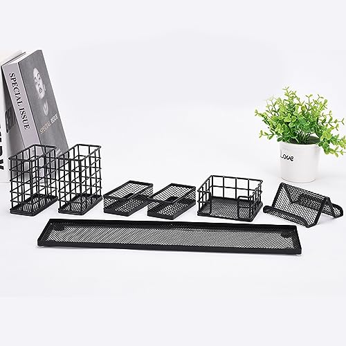 Rankomu Schreibtisch-Organizer aus Metallgeflecht, 7-teilig, multifunktionales Bürozubehör-Set, Handy-Halterung und Büroklammer-Aufbewahrung, Eisen-Netz-Design, Schwarz von Rankomu