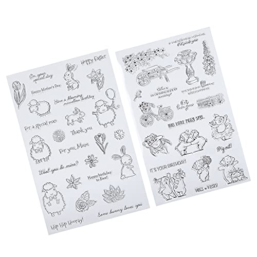 Rankomu Schwein-Stempel-Set, transparent, TPR-Stempel-Set, Schaf, Kaninchen, Schwein, Geburtstagsstempel für Kartenherstellung, DIY, Scrapbooking, Zubehör, klare Gummistempel, 2 Stück von Rankomu