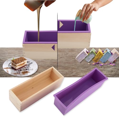 Rechteckige Seifenformen, 42 Oz 1200Ml Flexibler Silikonliner Holzschale Handgemachte Laibseifenformen Diy-Werkzeug, Passend Für Die Herstellung Von Kuchen Eis Schokoladenpudding von Rankomu
