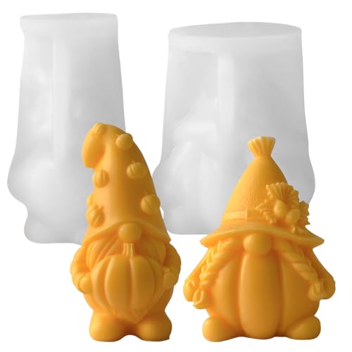 3D Kürbis Gnom Silikonform, 2 Silikonformen Gießformen Herbst, Kürbiswichtel Kerzen Und Harzform Herbst Deko, Wichtel Kerzen Formen Silikon Halloween Thanksgiving Basteln Dekoration von Ranley