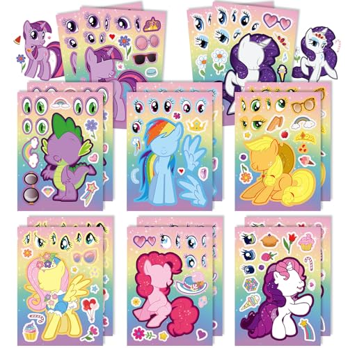 16 Stück Pony Aufkleber, DIY Cartoon Sticker Kinder Make-a-Face Selbstklebende Aufkleber, Erstelle deine eigenen personalisierten Aufkleber, Party Deko Geburtstagsgeschenk Tütenfüller Bastel Set von Ranlufly