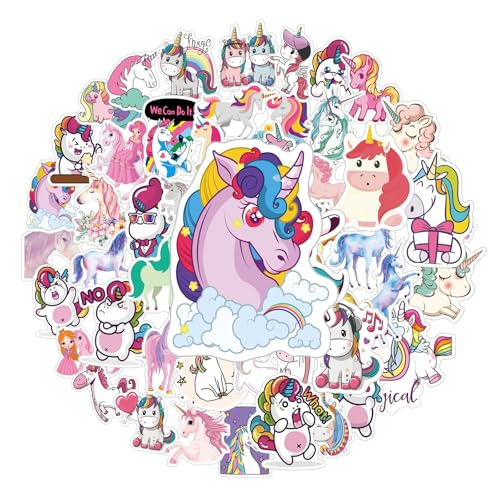Ranlufly 50 Pcs Sticker Set, Einhorn Aufkleber Kinder, Wasserfest Stickers für Mädchen Jungen Koffer Skateboard Laptop Kühlschrank Fahrräder DIY Scrapbooking Spielzeug Deko Kindergeburtstag von Ranlufly