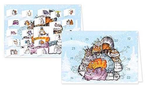 RASW093 - " Catzz - Katzenbande " Adventskalender-Doppelkarte - 12,5 x 18,5 cm mit hochwertigem Kuvert von Rannenberg & Friends