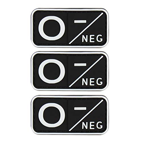 Ranstac Blutgruppen Klett Patch Rubber Blutgruppe Aufnäher 3 Stück A/B/O/AB NEG POS Schwarz Nachtleuchtend CJ/XXT-01 (O-) von Ranstac