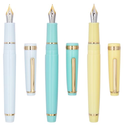 Ranvi 3 Stück Jinhao 82 Füllfederhalter, weißes, blaues und gelbes Acryl, Iridium-Feder mit Goldbesatz und Konverter-Set von Ranvi