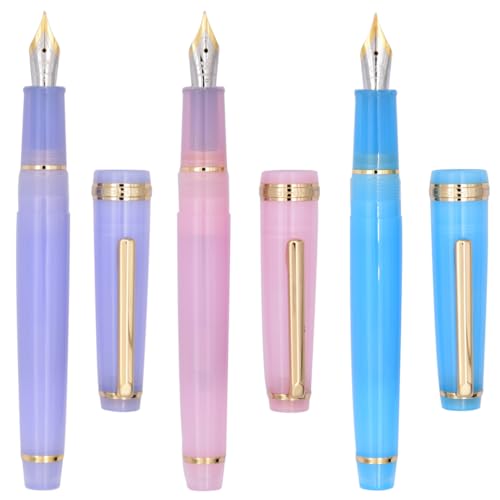 Ranvi 3 Stück Jinhao 82 Füllfederhalter Lila, Blau und Rosa Acryl, Iridium-Feinfeder mit Goldbesatz und Konverter-Set von Ranvi