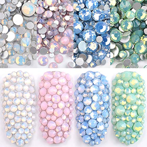 Ranvi 4er Pack Nagellack Shine Opal Strass 3D Nail Art Strass Kit Crystal Diamond Strass und Nail Dekoration Edelstein Rosa Weiß Blau Grün Nail Jewelry Crafts DIY von Ranvi