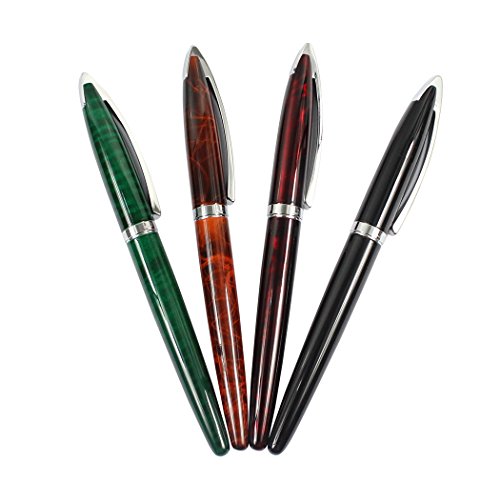 Ranvi JinHao 156 Füllfederhalter, 0,5 mm mittlere Feder, 4 Stück, 4 Farben (schwarz, grün, rot, Distel) von Ranvi