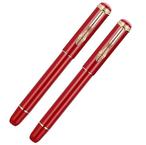 Ranvi Jinhao 025 Füllfederhalter, Schlangenclip mit Tintenkonverter, 2 Stück (extra feine Feder und feine Feder), Rot von Ranvi