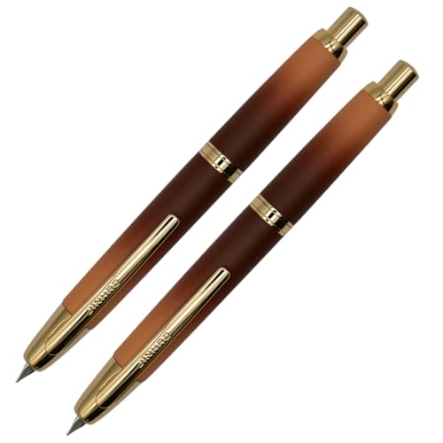 Ranvi Jinhao Füllfederhalter mit 10 Pressen, einziehbarer Metallstift (extra feine Spitze und feine Spitze) mit Tintenkonverter (braun) von Ranvi