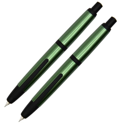 Ranvi Jinhao Füllfederhalter mit 10 Pressen, einziehbarer Metallstift (extra feine Spitze und feine Spitze) mit Tintenkonverter (grün) von Ranvi