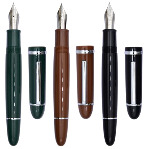 Ranvi Jinhao X159 Füllfederhalter, feine Spitze mit Tintenkonverter, Grün, Schwarz, Braun (silberfarbener Clip), 3 Stück von Ranvi