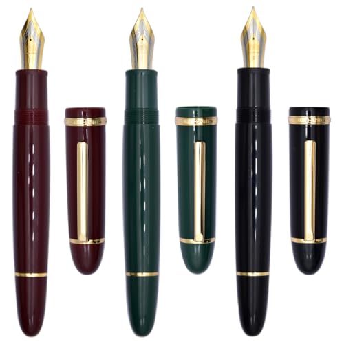 Ranvi Jinhao X159 Füllfederhalter, feine Spitze mit Tintenkonverter, Grün, Schwarz, Rot (goldener Clip), 3 Stück von Ranvi