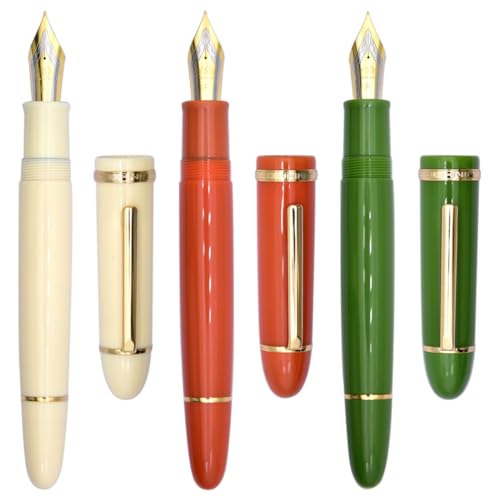 Ranvi Jinhao X159 Füllfederhalter, feine Spitze mit Tintenkonverter, Weiß, Grün, Orange (Goldclip), 3 Stück von Ranvi