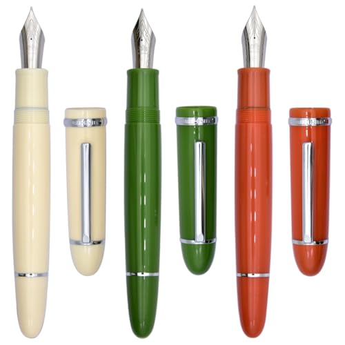 Ranvi Jinhao X159 Füllfederhalter, feine Spitze mit Tintenkonverter, Weiß, Grün, Orange (silberfarbener Clip), 3 Stück von Ranvi