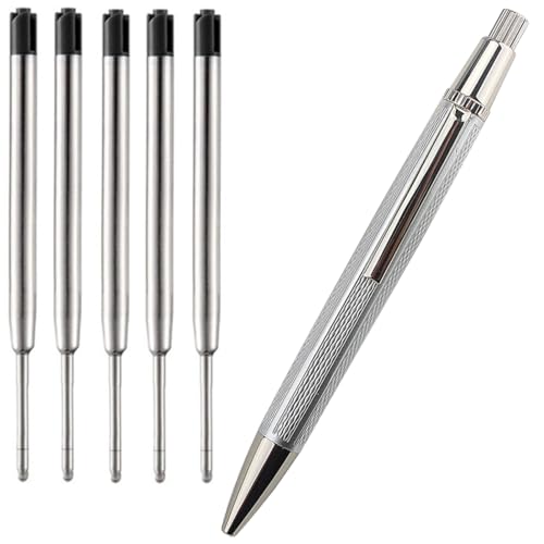 Ranvi Metall-Kugelschreiber, schwarze Tinte, 1,0 mm, 1 Stift mit 5 zusätzlichen Ersatzminen (Silber) von Ranvi
