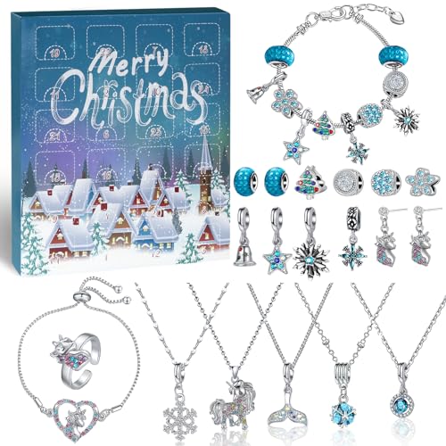 Raoclay Adventskalender Mädchen Kinder, Adventskalender Schmuck 2024 Basteln, Armband Weihnachtskalender Mädchen Geschenk, Bettelarmband Halsketten Ringe Ohrringe für Teenager 5 6 7 8 9 10 11 12 Jahre von Raoclay