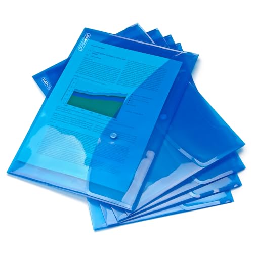 Rapesco 0687 Dokumentenmappe mit Druckknopf, A4+ / Foolscap, Transparent Blau, 5 Stück von Rapesco