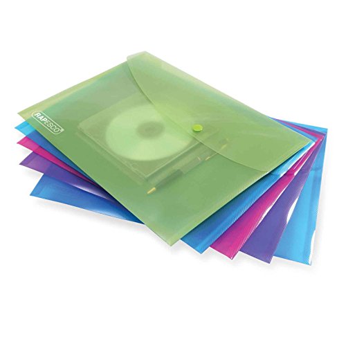 Rapesco 0704 CD/DVD-Dokumentenmappe mit Druckknopf, A4+, sortierte transparente Farben, 5 Stück von Rapesco