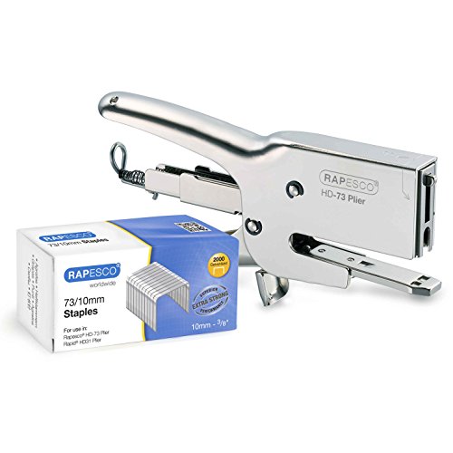 Rapesco 1305 Hochleistungs-Heftzange HD-73 und 2000 Heftklammern des Typs 73/10 mm, 70 Blatt Kapazität, Chrom von Rapesco