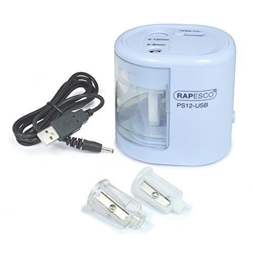Rapesco 1447 PS12-USB Automatischer/Elektrischer Spitzmaschine, Ladung durch Batterie (nicht enthalten) oder USB, Hellblau von Rapesco