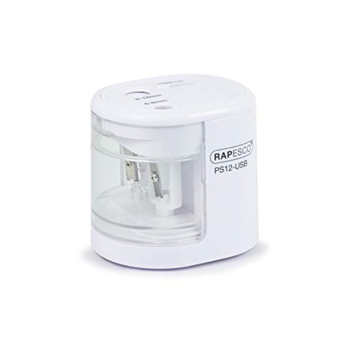 Rapesco 1448 PS12-USB Automatischer/Elektrischer Spitzmaschine, Ladung durch Batterie (nicht enthalten) oder USB, Weiß von Rapesco