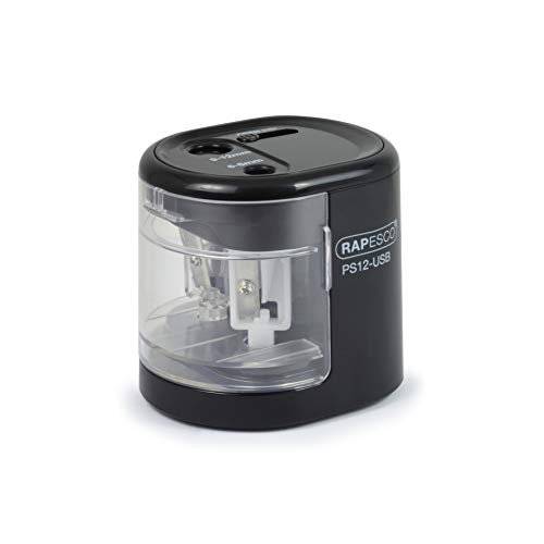 Rapesco 1449 PS12-USB Automatischer/Elektrischer Spitzmaschine, Ladung durch Batterie (nicht enthalten) oder USB, Schwarz von Rapesco