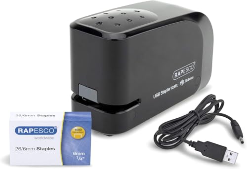 Rapesco 1454 626EL Automatisches USB/Batterie Heftgerät mit 1000 26/6mm Heftklammern, 15 Blatt Heftleistung, Schwarz Rapesco 1454 626EL Automatisches USB/Batterie Heftgerät mit 1000 26/6mm Heftklammern, 15 Blatt Heftleistung, Schwarz von Rapesco