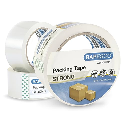 Rapesco 1751 Starkes Klebeband 50 mm x 60 m, Transparent, 3 Stück von Rapesco