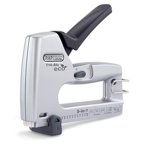 Rapesco 1766 ECO T14-ALU 5-in-1 Heftklammer/Nagelpistole, Verwendet Heftklammern des Typs 13, 53 & 71, Nägel des Typs 18G und Serie 180 Stiftnägel, Grau Rapesco 1766 ECO T14-ALU 5-in-1 Heftklammer/Nagelpistole, Verwendet Heftklammern des Typs 13, 53 & 71, Nägel des Typs 18G und Serie 180 Stiftnägel, Grau von Rapesco