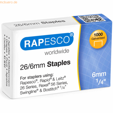 Rapesco Heftklammern 26/6mm VE=5000 Stück von Rapesco